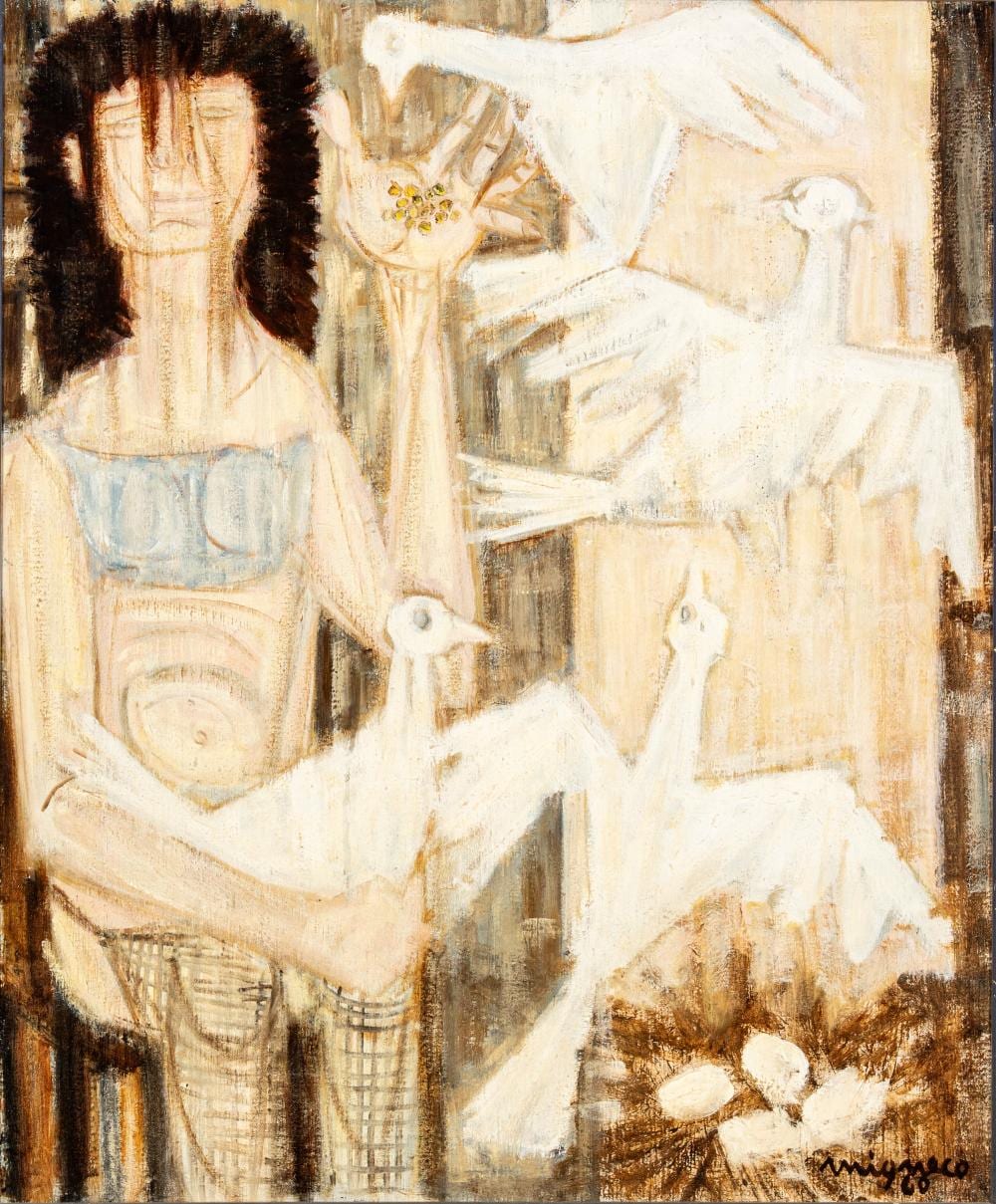 giuseppe migneco messina 1903 milano 1997 donna con le colombe 1960 · Finarte · 2026-07-08 Giuseppe Migneco comparable auction result: giuseppe migneco messina 1903 milano 1997 donna con le colombe 1960