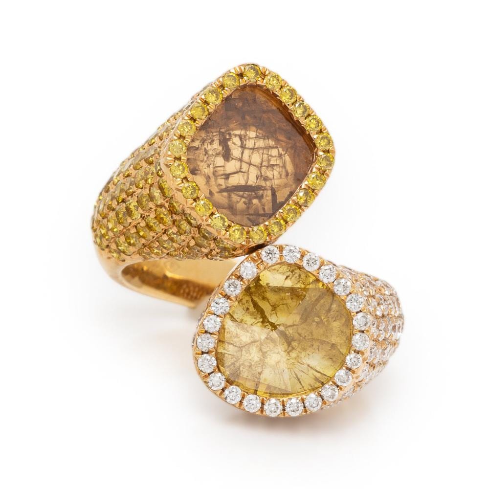 Adophe Pietri-Corsen comparable auction result: hubert colored diamond diamond and yellow gold bypass ring