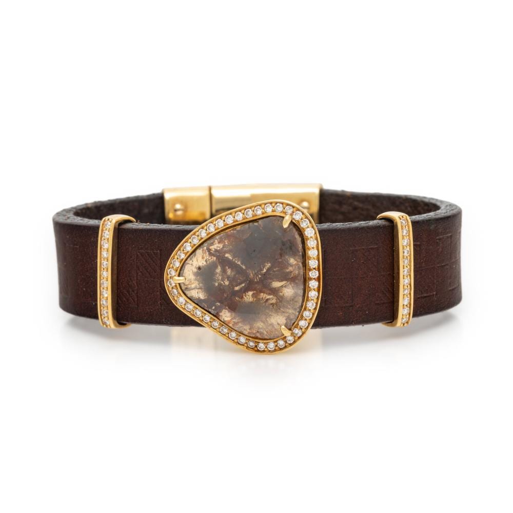 Adophe Pietri-Corsen comparable auction result: hubert diamond yellow gold and leather bracelet