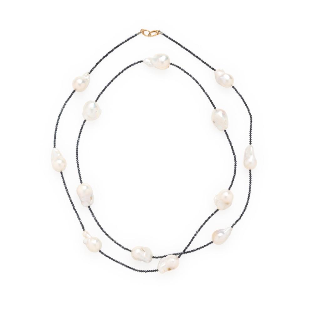 Adophe Pietri-Corsen comparable auction result: hubert baroque cultured pearl and black diamond necklace