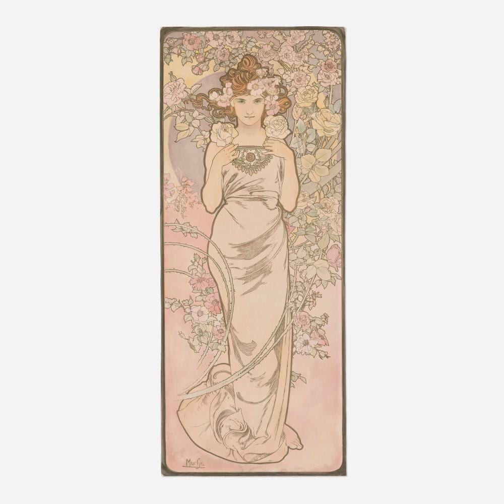 Alphonse Mucha comparable auction result: alphonse mucha the flowers rose vintage decorative panel