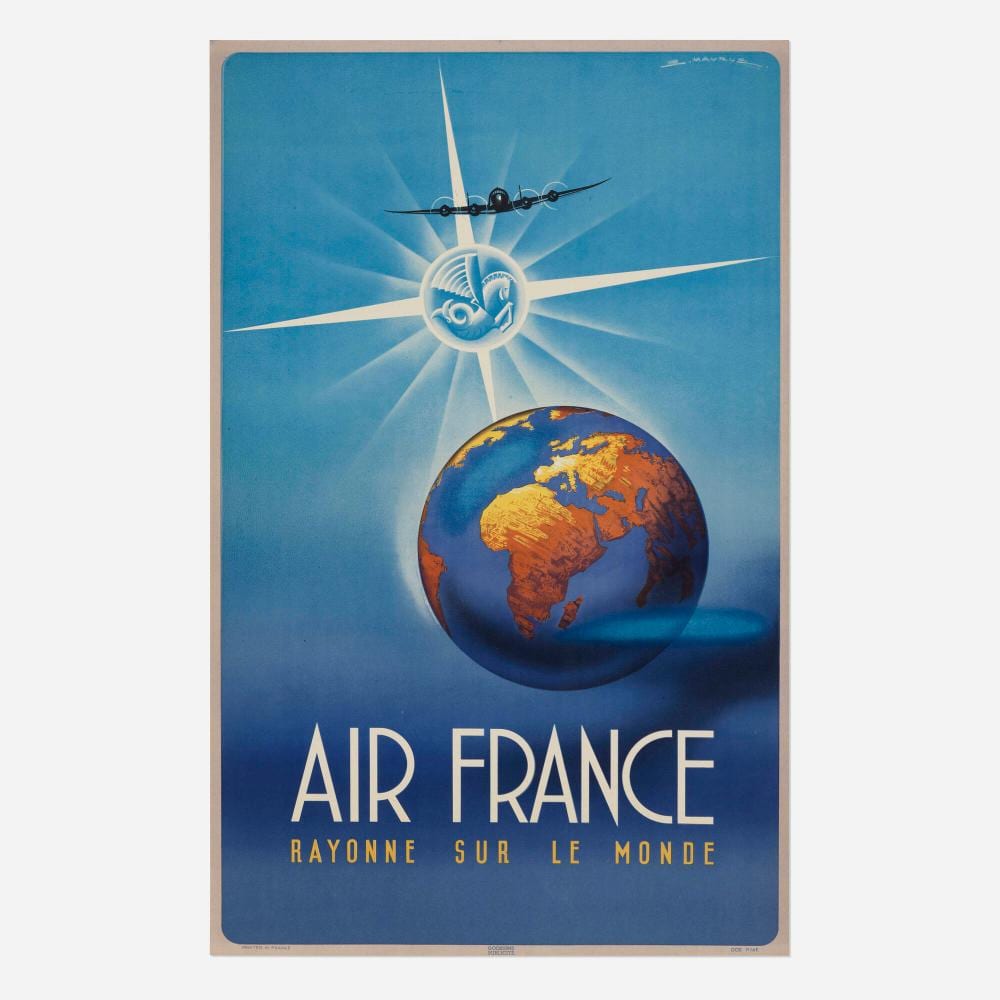 Edmond Maurus comparable auction result: edmond maurus air france rayonne sur le monde vintage poster