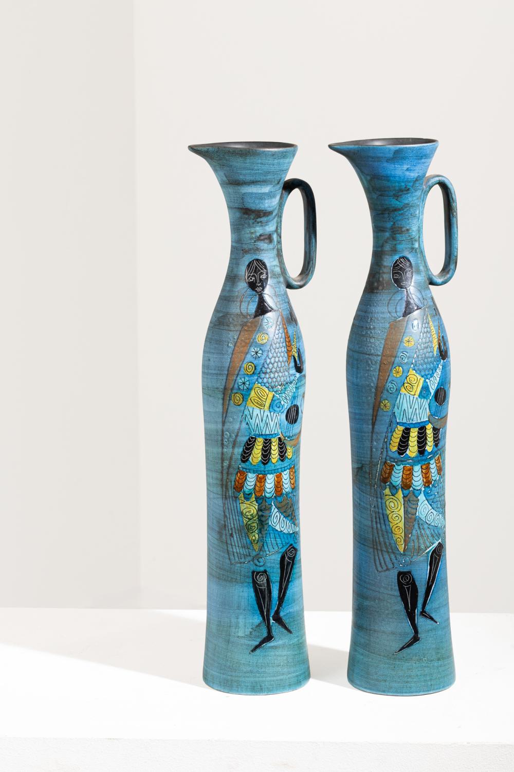 Jean de Lespinasse comparable auction result: jean de lespinasse 1896 1979 paire d aigui res en c ramique maill e d cor en polychromie de personnages