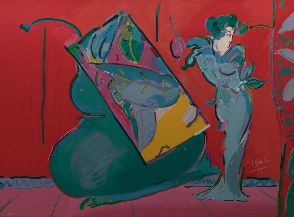 Peter Max comparable auction result: peter max american b 1937 lady in red serigraph