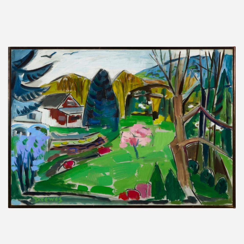 Werner Drewes comparable auction result: werner drewes garden with lilac and azaleas in bloom