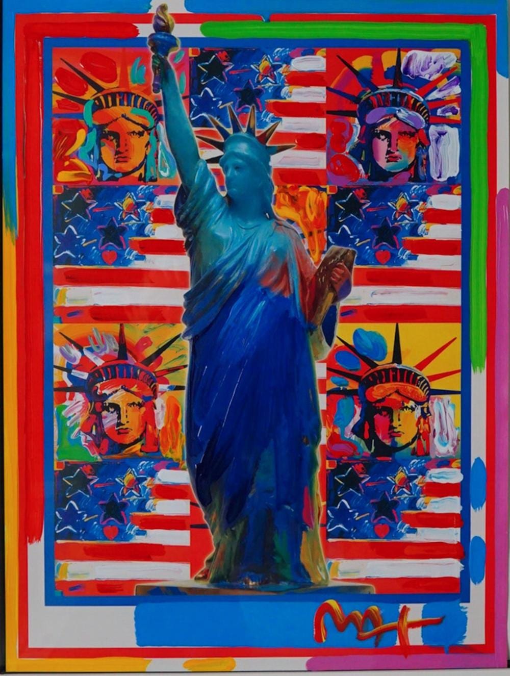 Peter Max comparable auction result: peter max american b 1937 mixed media on paper god bless america