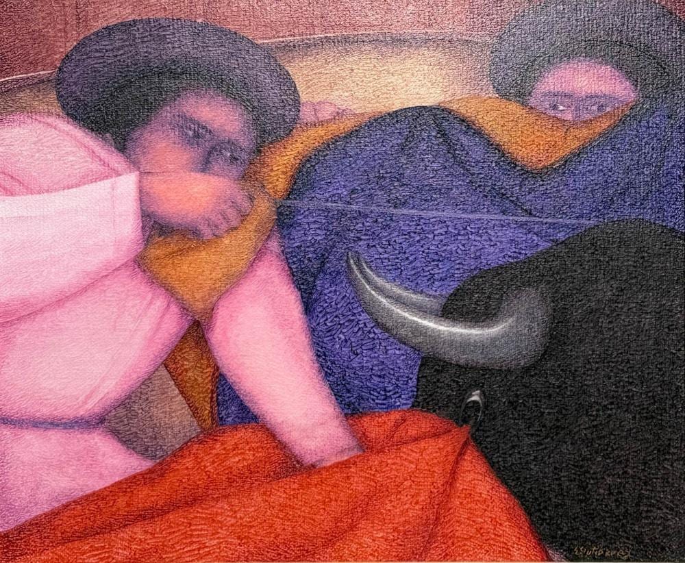 Ernesto Gutierrez comparable auction result: ernesto gutierrez peruvian b 1941 oil on jute the bullfight