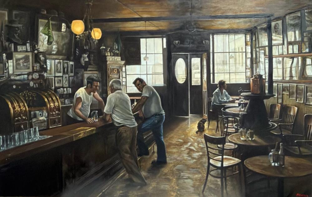 Harry McCormick comparable auction result: harry mccormick american b 1935 mcsorley s bar oil on canvas