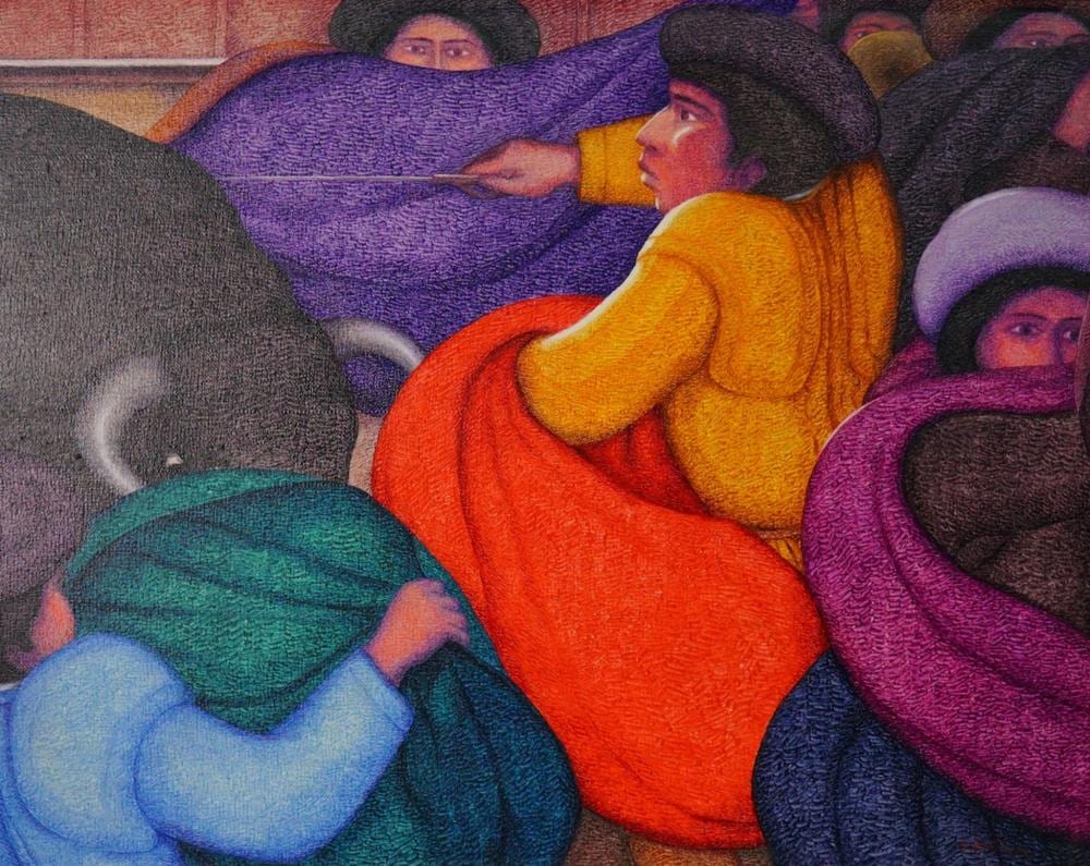 Ernesto Gutierrez comparable auction result: ernesto gutierrez peruvian b 1941 oil on jute el torero