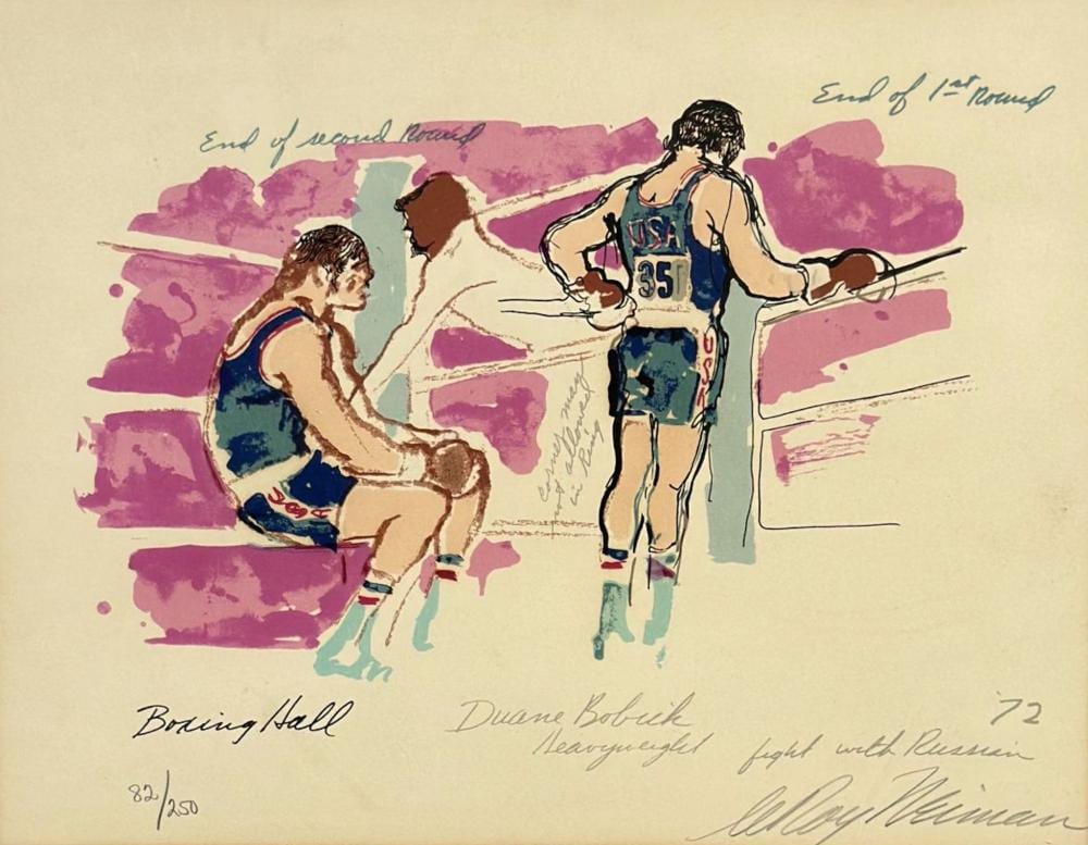 leroy neiman american 1921 2012 boxing hall also known as bobick in the ring 1972 limited edition serigraph 82 250 signed · Lion and Unicorn · 2026-07-19 Leroy Neimann comparable auction result: leroy neiman american 1921 2012 boxing hall also known as bobick in the ring 1972 limited edition serigraph 82 250 signed