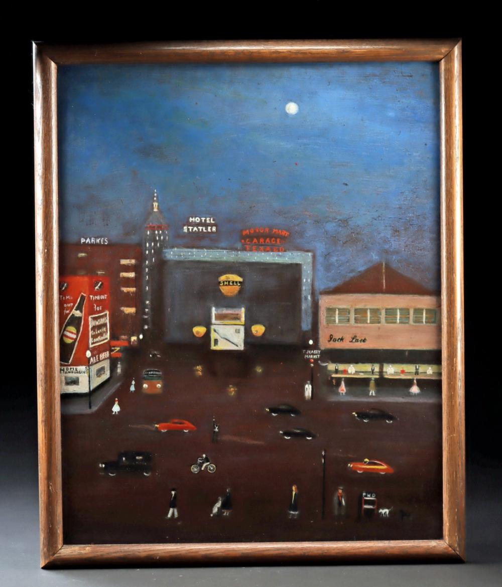 Mid-20th C. American Folk Painting - Boston Night Scene sold by Artemis Fine Arts, lot 309 — auction record photograph