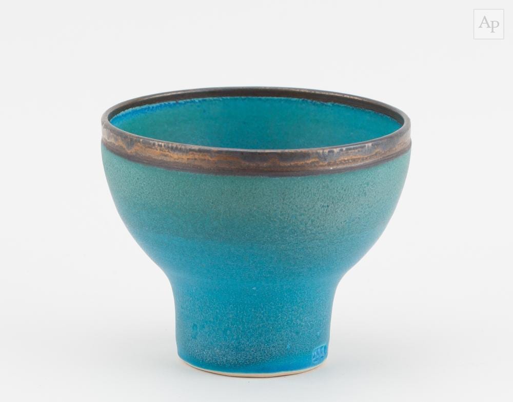 Abdo Nagi comparable auction result: abdo nagi 1941 2001 a porcelain cup covered in turquoise glaze with bronze rim impressed mark made 1991 height 10cm diameter 12 5cm