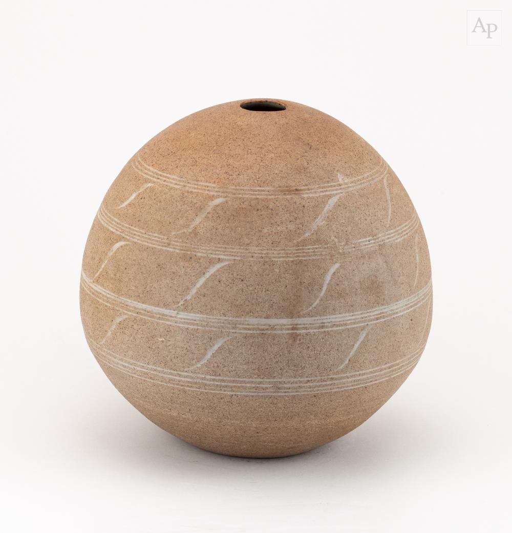 David Leach comparable auction result: david leach 1911 2005 for lowerdown pottery a globular stoneware pot with incised decoration impressed dl mark height 20 5cm
