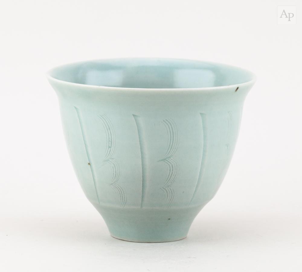 David Leach comparable auction result: david leach 1911 2005 for lowerdown pottery a porcelain bowl covered in celadon glaze with incised decoration impressed dl mark diameter 12 5cm
