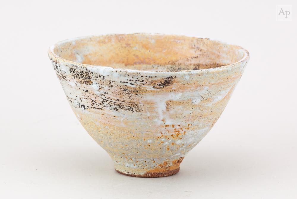 Robin Welch comparable auction result: robin welch 1936 2019 a conical stoneware bowl covered in yellow and white glaze with iron staining impressed rw mark diameter 14 5cm