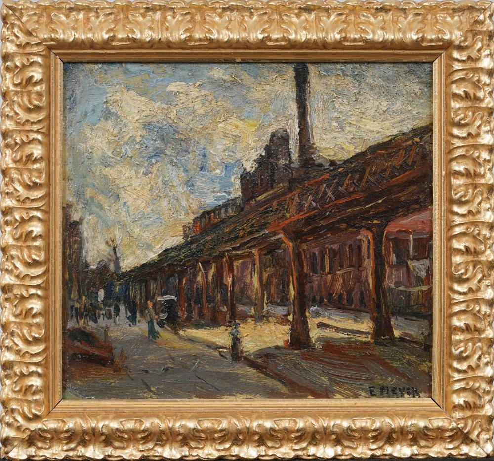 Ernest Frederick Meyer comparable auction result: ernest frederick meyer 1863 1952 antique american new york city street scene ashcan oil painting
