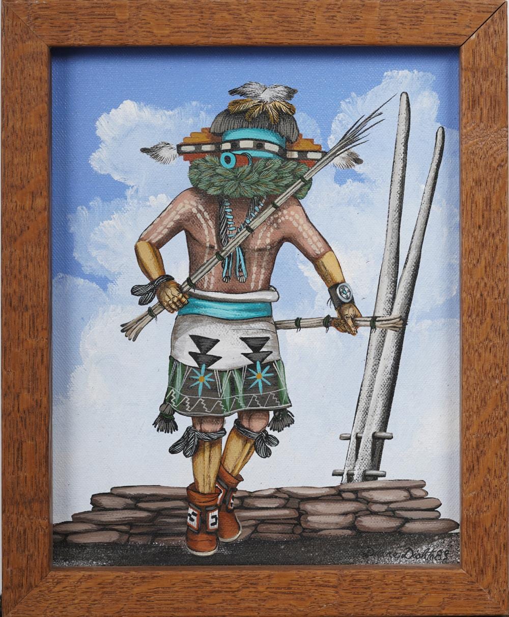 Duane Dishta comparable auction result: duane dishta signed vintage native american zuni katsina portrait taos school original oil painting