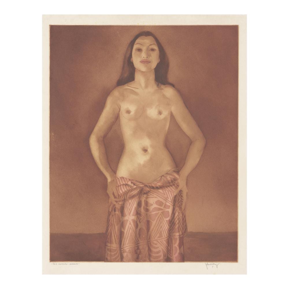 John Melville Kelly comparable auction result: john melville kelly 1879 1962 red pareau hawai i and study for red pareau hawai i a group of two plate 14 7 8 x 11 7 8 in image 15 x 12 in