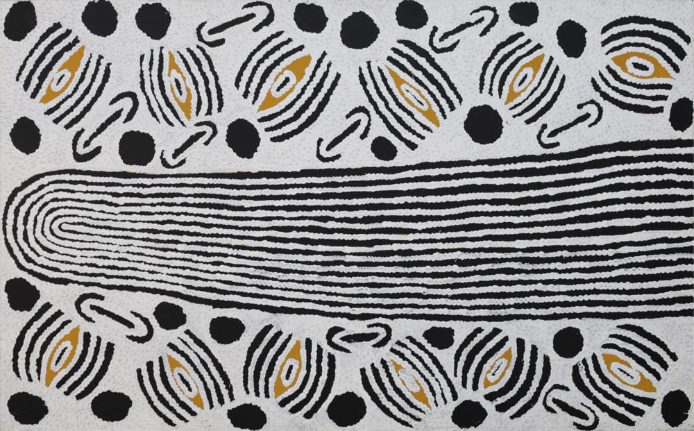 glenys gibson napaltjarri women s ceremony acrylic on canvas 100cm x 160cm · Ozbid Auctions · 2026-07-16 Glenys Gibson Napaltjarri comparable auction result: glenys gibson napaltjarri women s ceremony acrylic on canvas 100cm x 160cm