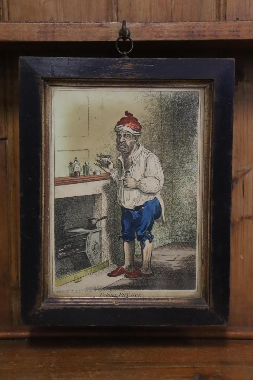 James Gillray comparable auction result: james gillray english 1756 1815 taking physick hand coloured etching on paper label verso ex joseph lebovic galleries sydney frame approx 32 5cm h x 25 5cm w