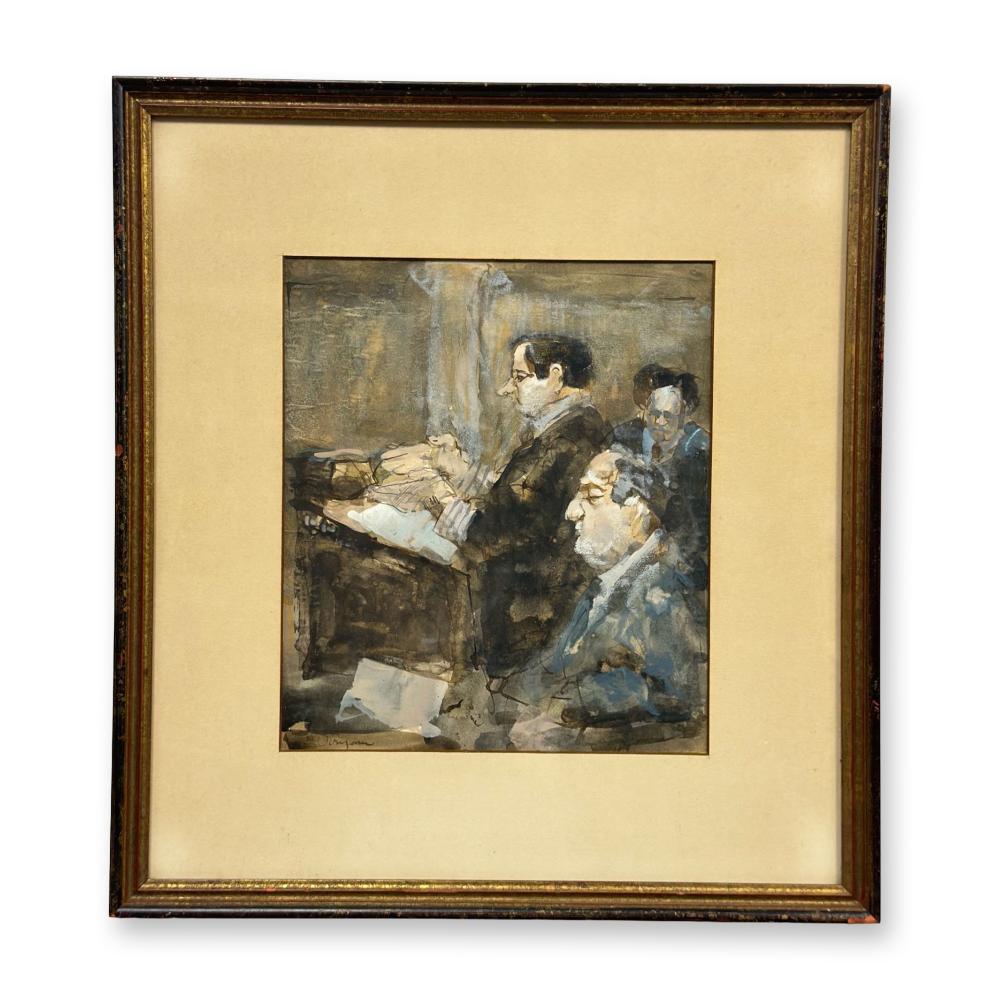 hank virgona american 1929 2019 courtroom scene mixed media on paper · Lion and Unicorn · 2026-07-16 Hank Virgona comparable auction result: hank virgona american 1929 2019 courtroom scene mixed media on paper