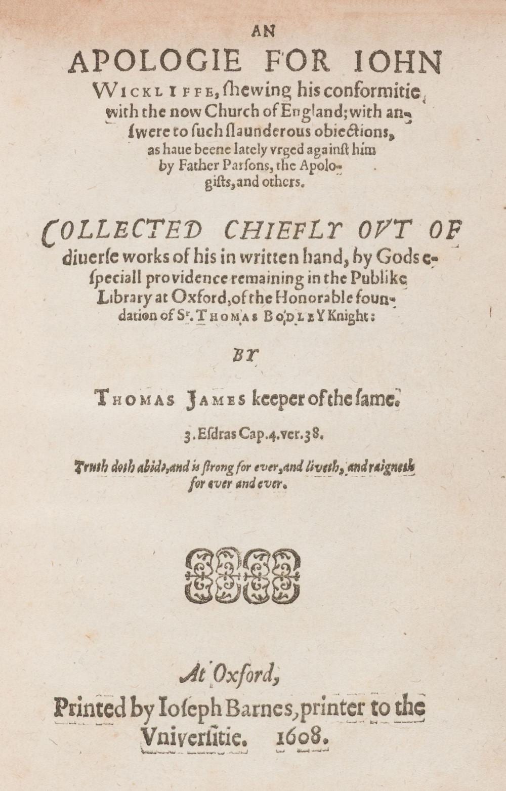 Jacques-Laurent Agasse comparable auction result: james thomas an apologie for john wickliffe shewing his conformitie church of england 1608