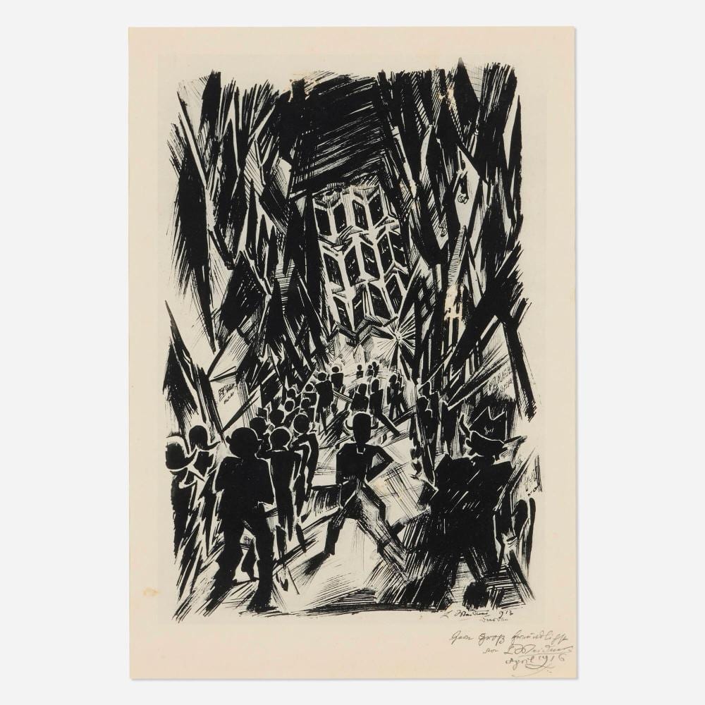 Ludwig Meidner comparable auction result: ludwig meidner strassen und cafes webergasse in dresden