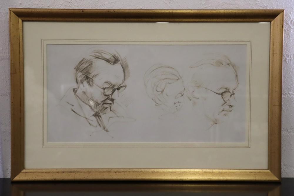 Pietro Annigoni comparable auction result: pietro annigoni italian 1910 1988 three studies of a gentleman with a study of a young man verso brush drawings approx 22cm x 44 5cm