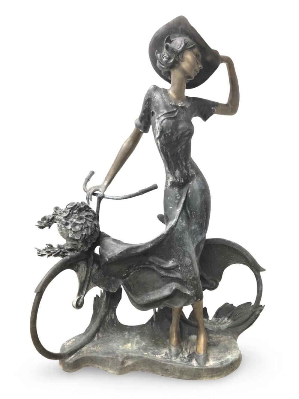 Louis Icart comparable auction result: signed louis icart 4ft bicycle spring time bronze
