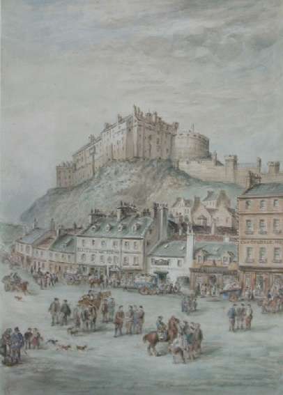 John Le Conte comparable auction result: john le conte 1816 1877 edinburgh castle from the grassmarket 35cm x 25cm