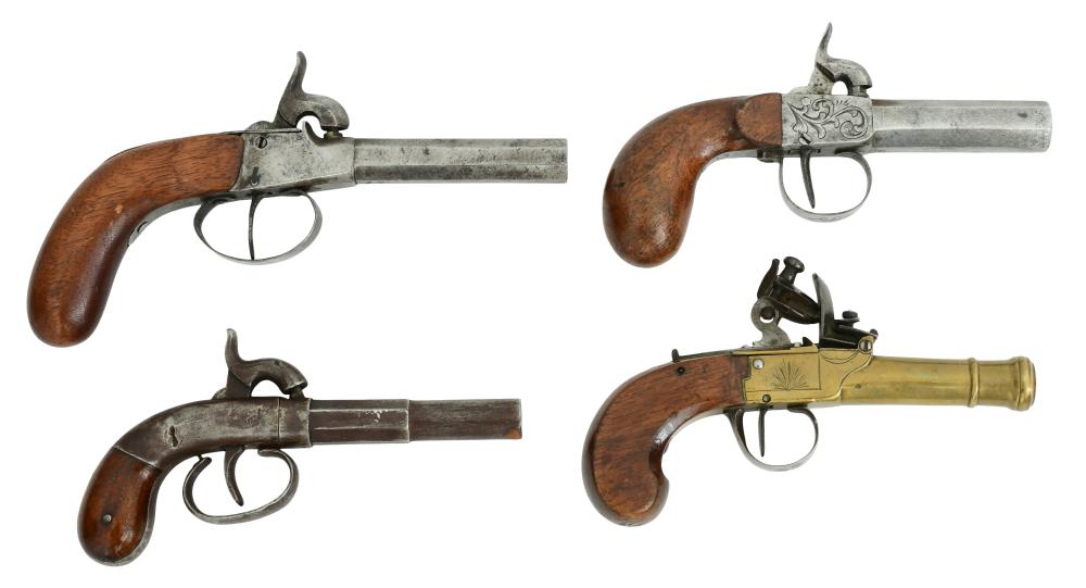 Auction comp thumbnail for Lot of Three Percussion Pistols and a Flintlock Pistol (Fontaine's Auction Gallery, Lot 276)