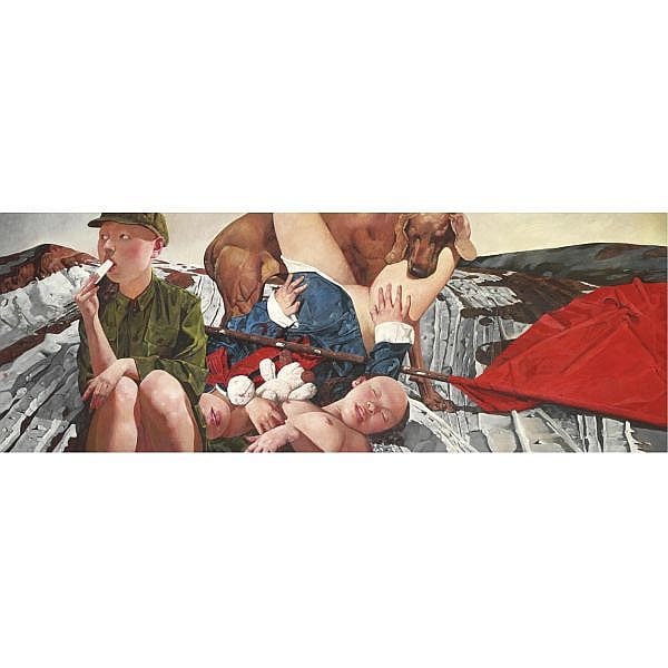 Dong Wei comparable auction result: wei dong b 1968 flag acrylic on canvas