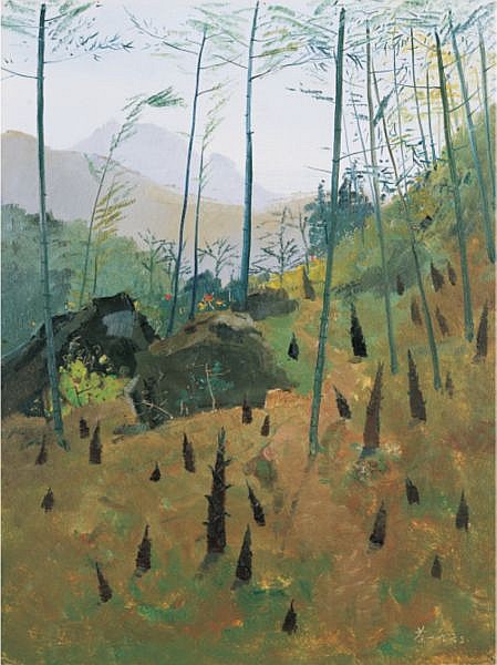 Wu Guanzhong , B.1919 Spring Bamboo Shoots oil on board comparable sale