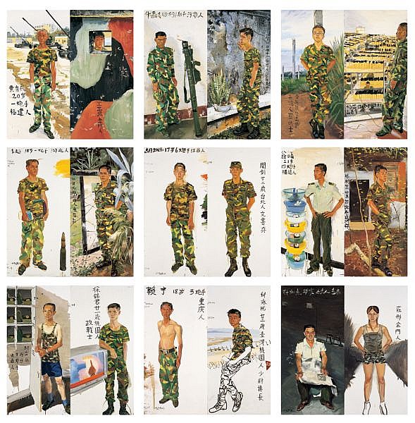 Liu Xiaodong , B. 1963 Battlefield Realism: The Eighteen Arhats (Set of Eighteen) oil on canvas comparable sale