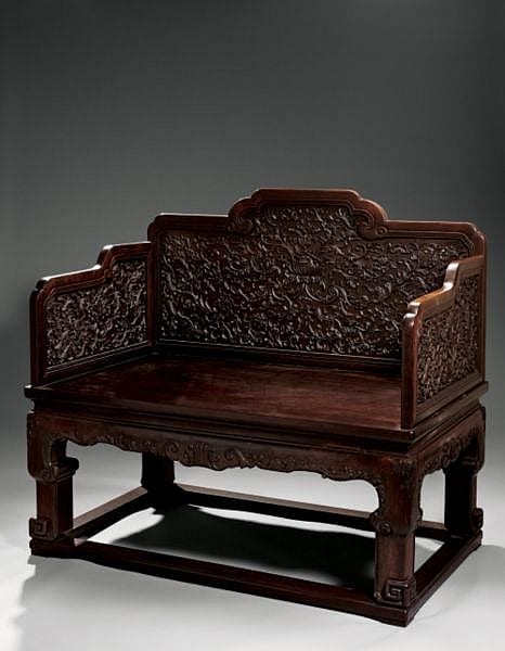 An Outstanding Imperial Carved Zitan Throne Qing Dynasty, QIANLONG PERIOD comparable sale