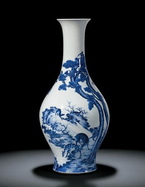 A Superb And Rare Blue And WHITE 'DEER' VASE MARK AND PERIOD OF QIANLONG comparable sale