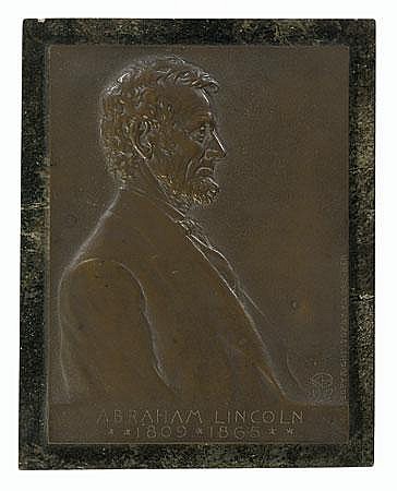 Abe Lincoln 1907 Bronze Plaque V.D. Brenner sold by Mastro Auctions, lot 2383 — auction record photograph