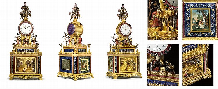 A Magnificent Imperial Chinese Ormolu, ENAMEL, IVORY-MOUNTED AND PASTE-SET STRIKING, MUSICAL AND AUTOMATON 'DAOIST IMMORTAL' CLOCK comparable sale