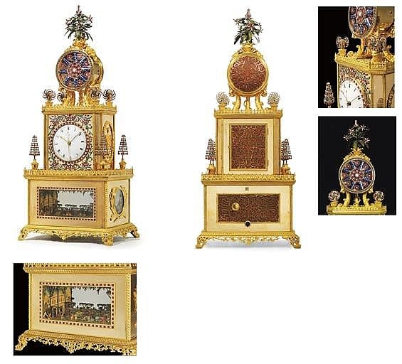 A Superb Imperial Chinese Ormolu And Paste-Set Striking, MUSICAL AND AUTOMATON 'TRIBUTE BEARERS' CLOCK comparable sale