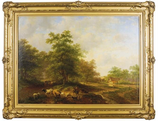 Jan Evert (1835) Morel comparable auction result: peasants on a wooded country road