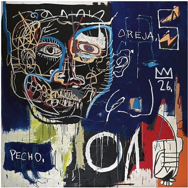 Jean-Michel Basquiat , 1960-1988 Untitled (Pecho/ Oreja) acrylic, oil stick and paper collage on canvas comparable sale
