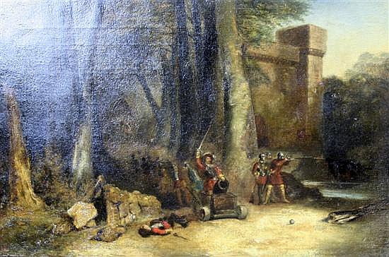 John Watson Nicol comparable auction result: john watson nicol 1856 1926 sortie from lanthorn castle by the royalists 1664 12 5 x 18 5in