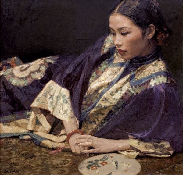 Chen Yifei , Pondering oil on canvas comparable sale