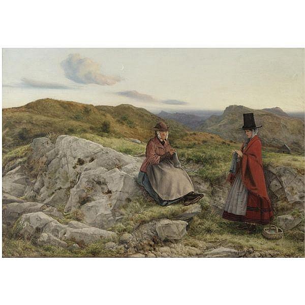 William Dyce comparable auction result: william dyce r a h r s a 1806 1864 welsh landscape with two women knitting oil on prepared board