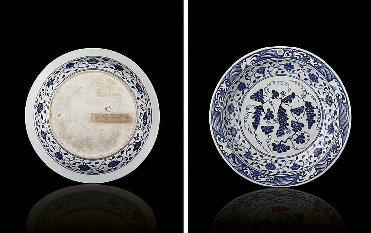 A Fine Early Ming Blue And WHITE 'GRAPES' DISH comparable sale