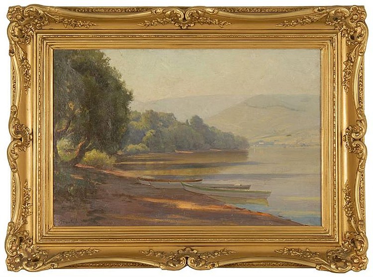 jeno karpathy hungarian 1871 1950 boats by a mountain lake oil on canvas 19 x 29 framed · Eldred's · 2008-12-06 Jeno Karpathy comparable auction result: jeno karpathy hungarian 1871 1950 boats by a mountain lake oil on canvas 19 x 29 framed