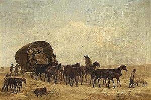JOHANN ERDMANN GOTTLIEB PRESTEL GERMAN, 1804-1885 THE CARAVAN 61 by 88 cm. signed oil on canvas Provenance: An Austrian noble House sold by Sotheby's, lot 1082 — auction record photograph