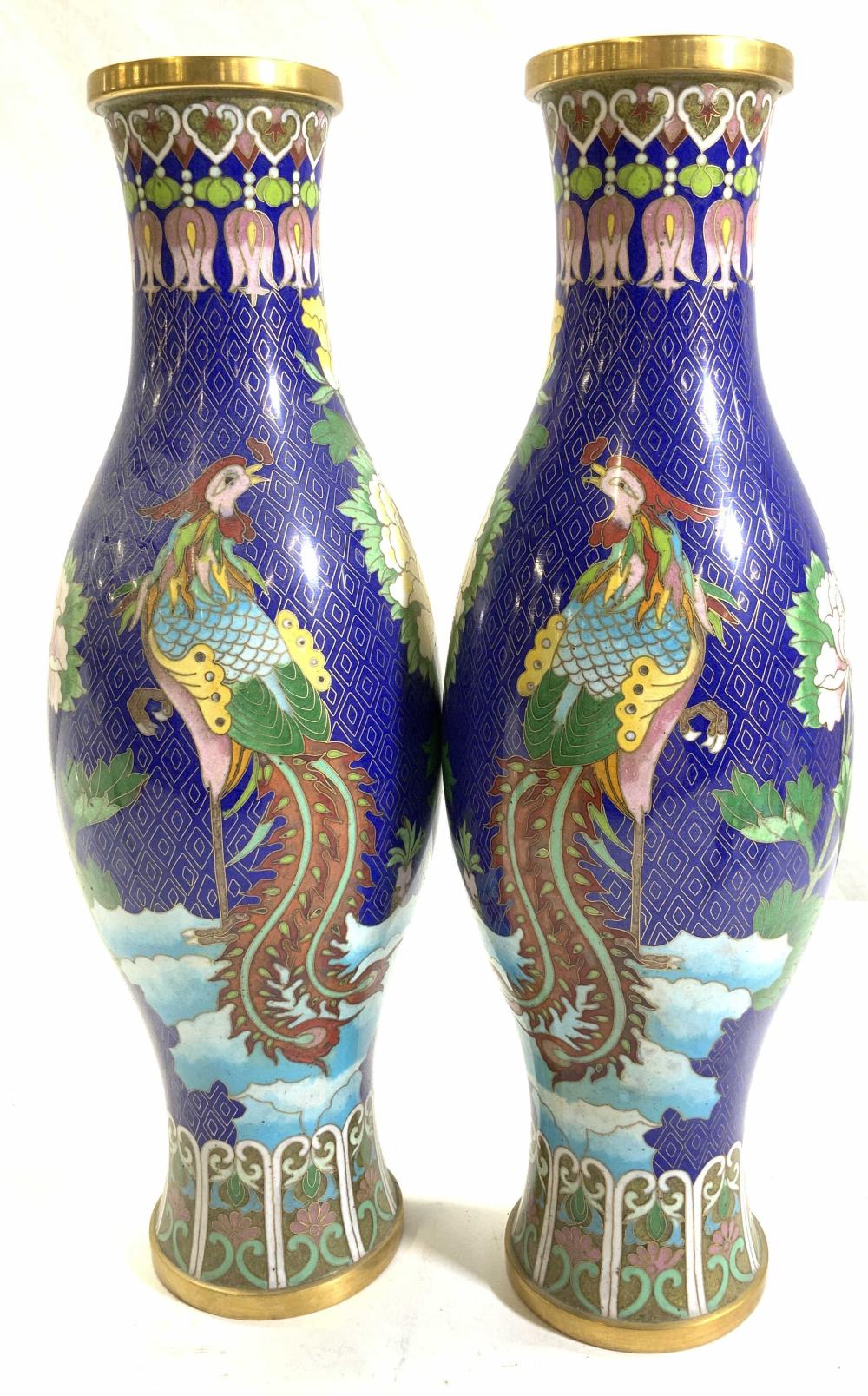 Market example image for Pair Chinese Cloisonne Vases w Fenghuang