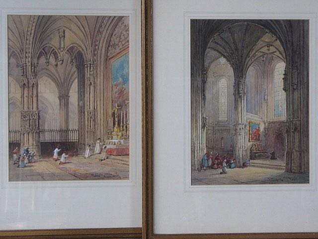 Pierre  Le Boeuff comparable auction result: a pair of cathedral interior watercolours signed