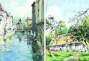 Paul-Emile LECOMTE (ne en 1877) Une chaumiere Un canal dans une ville de Savoie sold by Tajan, lot 236 — auction record photograph